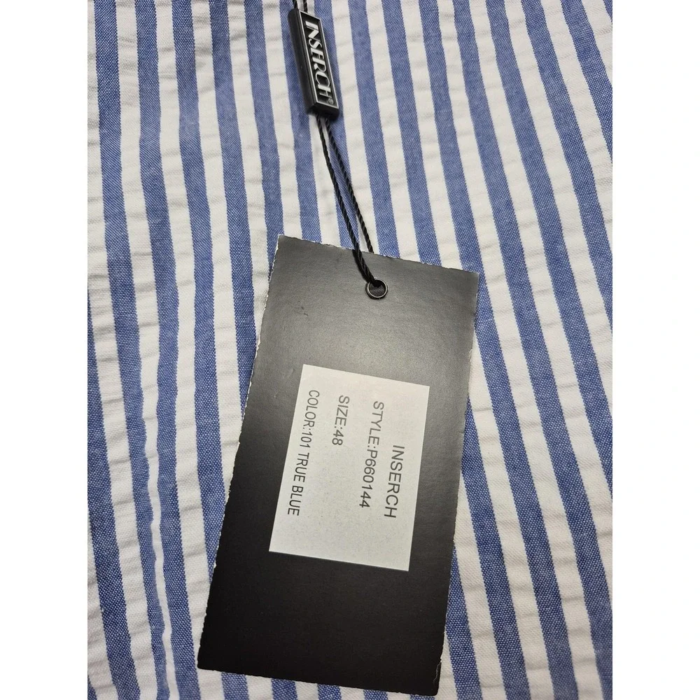 Inserch Suit Mens 54 Blue 100% Cotton Stripe Seersucker 2 Piece 48x36 NWT